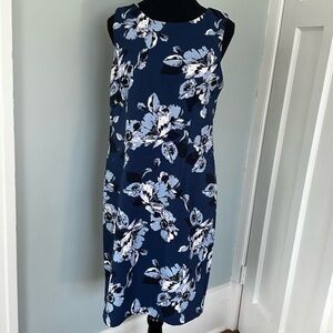Mario Serrani Italy Navy Blue Floral Sheath Dress Size 10